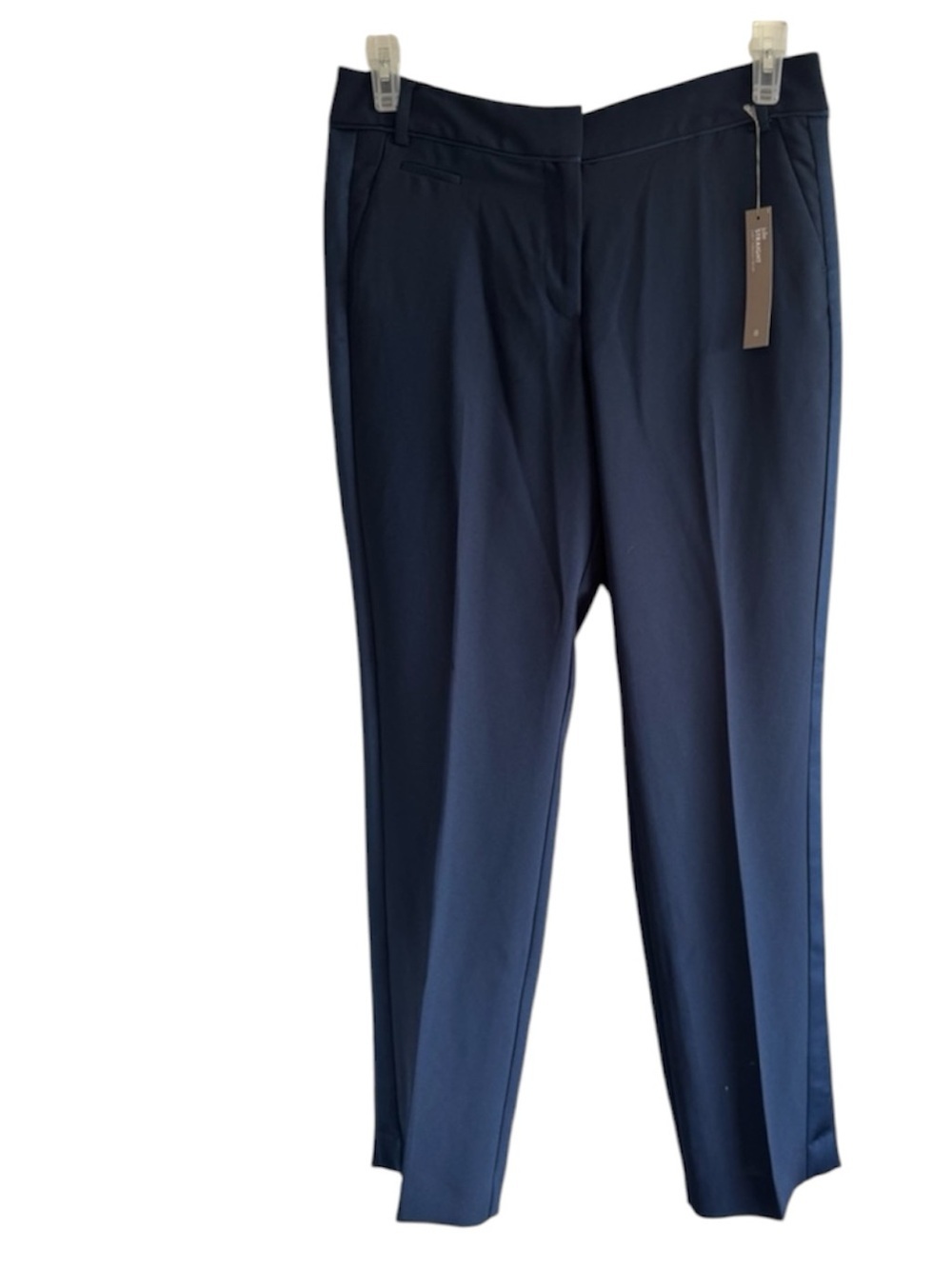 LOFT Navy Julie Straight-Leg trouser with satin stripe down side - Picture 2 of 2
